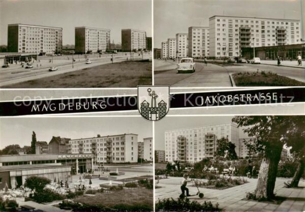 Magdeburg Wohnsiedlung Jakobstrasse Hochhaeuser Park