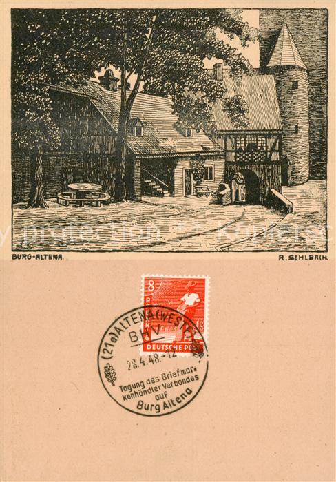 Altena Lenne Burg R. Sehlbach Kuenstlerkarte Sonderstempel Tagung des Briefmarke