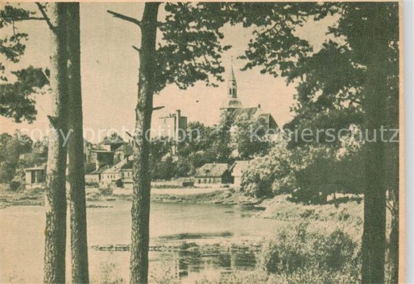 Wolmar Valmiera Latvia Uferpartie am Wasser Blick zur Kirche Serie Das schoene O