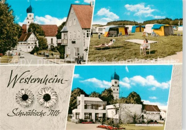 Westerheim Wuerttemberg Motiv mit Kirche Rathaus Campingplatz