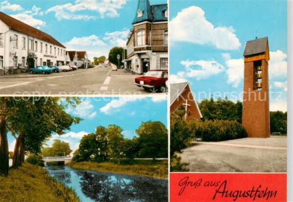 Augustfehn Hauptstrasse Kirche Glockenturm Partie am Wasser