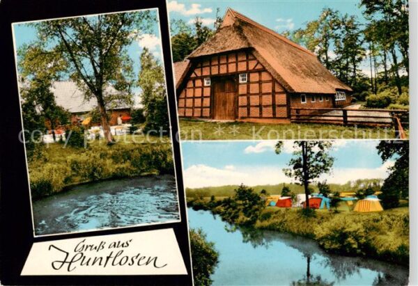 Huntlosen Teilansichten Bauernhof Reetdach Campingplatz am Fluss