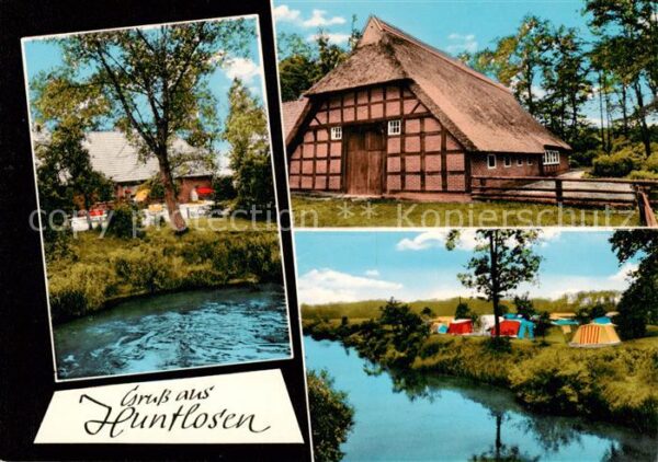 Huntlosen Teilansichten Bauernhof Reetdach Campingplatz am Fluss