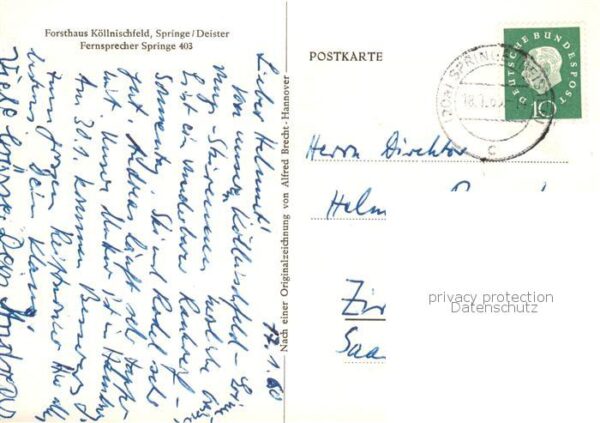 Springe Deister Forsthaus Koellnischfeld Kuenstlerkarte – Bild 2