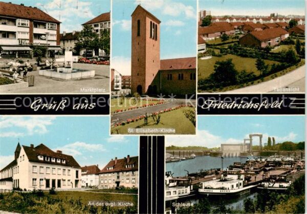 Friedrichsfeld Voerde Marktplatz Brunnen St. Elisabeth-Kirche Teilansicht Schleu
