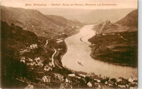 Aussig Usti nad Labem CZ Panorama Elbe Wannow Workotsch und Burg Schreckenstein