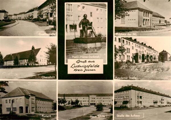 Ludwigsfelde Strassenpartien Heinrich Heine Denkmal Klubhaus der IWL Schule Post