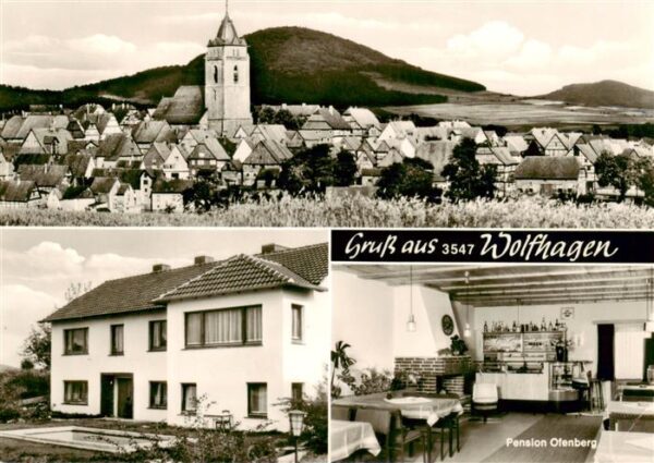 Wolfhagen Ortsansicht mit Kirche Pension Ofenberg Gastraum