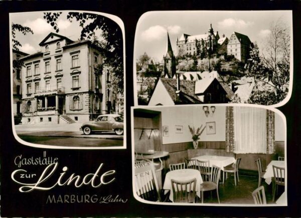 Marburg Lahn Gaststaette zur Linde Restaurant Blick zum Schloss