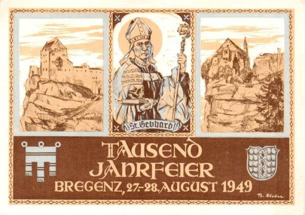 Bregenz Vorarlberg Bodensee 1000Jahrfeier Burg St. Gebhard Kuenstlerkarte