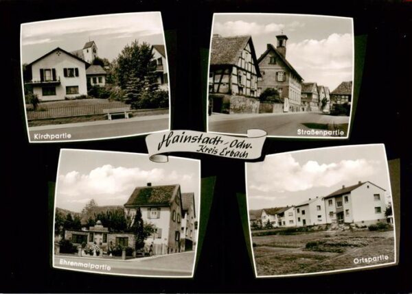 Hainstadt Breuberg Erbach Odenwald Hessen Motiv mit Kirche Ehrenmal Ortspartie W