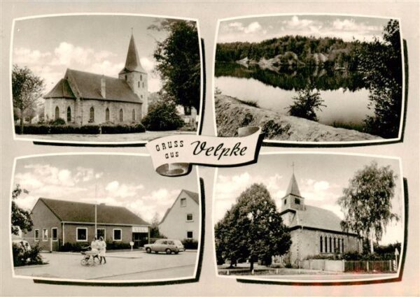 Velpke Teilansichten Kirche Partie am Wasser