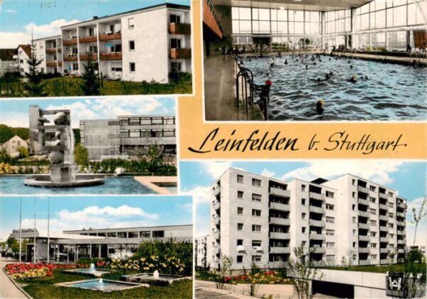 Leinfelden-Echterdingen Wohnhaus Brunnen Park Hallenbad Wohnblock