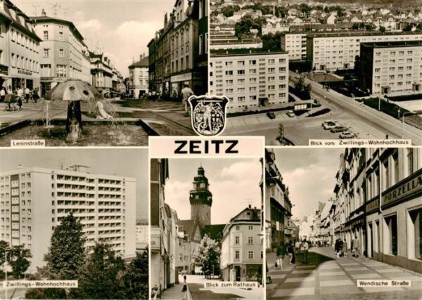 Zeitz Leninstrasse Blick vom Zwillings Wohnhochhaus Blick zum Rathaus Wendische