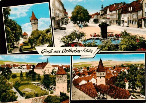 Ostheim  Rhoen Turm Strassenpartie Brunnen Schloss