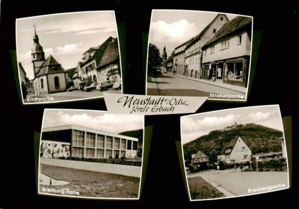 Neustadt Odenwald Motiv mit Kirche Strassenpartie Ehrenmal Ortspartie