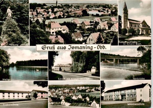 Ismaning Panorama Madonna Kath Pfarrkirche St Johann Paptist Weiher Schloss mit