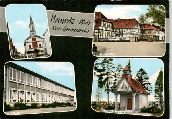 Neupotz Ortspartie Fachwerkhaeuser Kirche Schule Friedhoskapelle