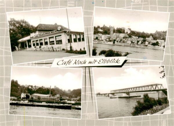 Hohnstorf Elbe Cafe Koch mit Elbblick Bruecke Binnenschiffahrt