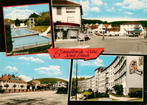 Sandbach  Odenwald Schwimmbad Marktplatz Ortsmotiv mit Kirche Sanatorium