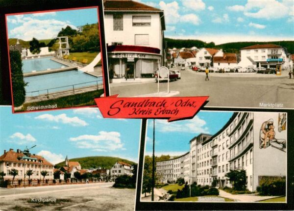 Sandbach  Odenwald Schwimmbad Marktplatz Ortsmotiv mit Kirche Sanatorium