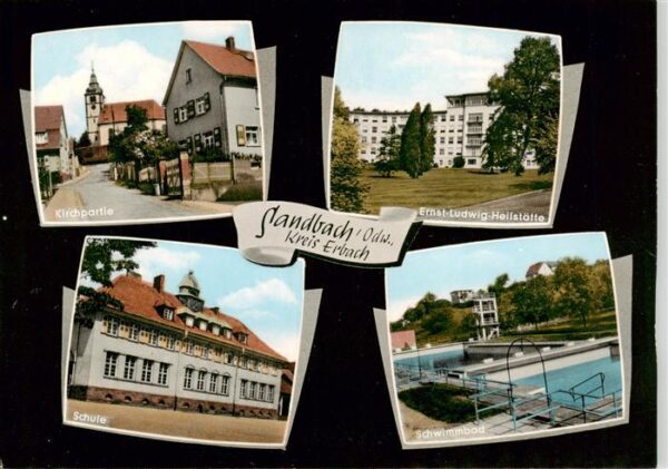Sandbach  Odenwald Ortsmotiv mit Kirche Ernst-Ludwig-Heilstaette Schule Schwimmb