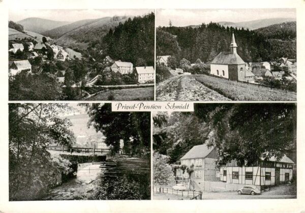 Latrop Schmallenberg Ortsansichten Kirche Partie am Fluss Pension Schmidt