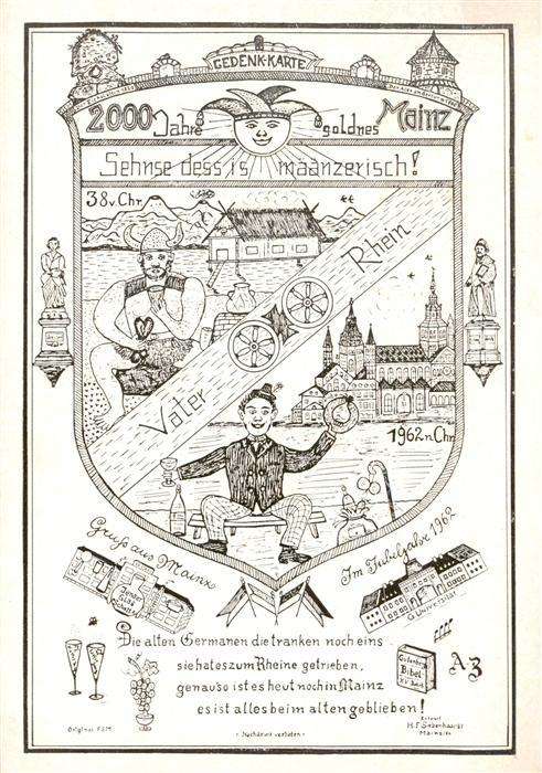 Mainz  Rhein Gedenkkarte 2000 Jahre Jubilaeum Wappen Kuenstlerkarte Sonderstempe