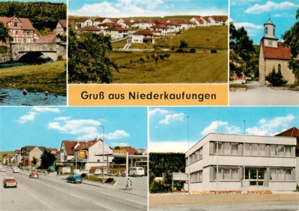 Niederkaufungen Teilansichten Kirche Tankstelle