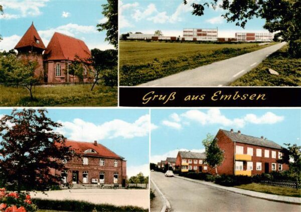 Embsen  Lueneburger Heide Teilansichten Kirche Wohnsiedlung