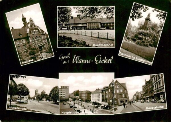 Wanne-Eickel Rathaus Hauptbahnhof Denkmal im Stadtgarten Hauptstrasse mit Parkpl