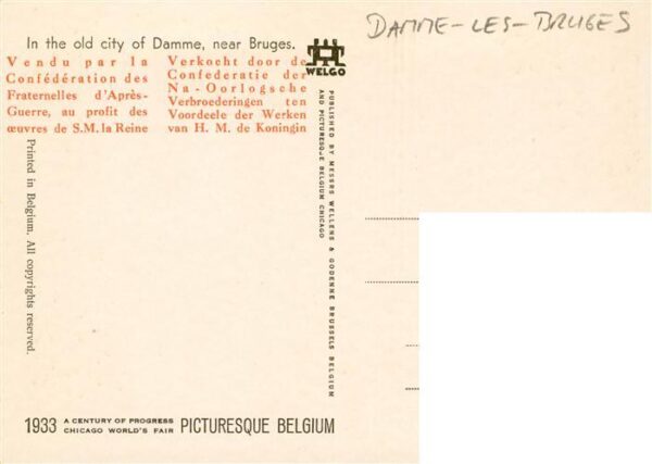 Damme-lez-Bruges Im Stadtzentrum Kuenstlerkarte Chicago Worlds Fair Picturesque – Bild 2