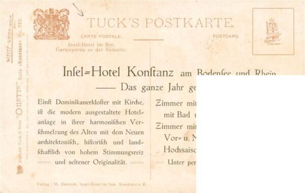 Verlag Tucks Oilette Serie Nr. Nr.783 Konstanz Insel Hotel Klostergarten – Bild 2