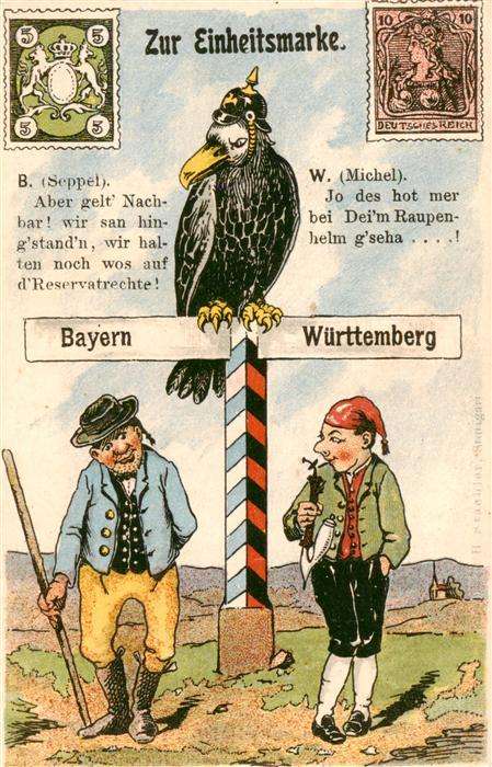 Briefmarken auf Postkarte Bayern Wuerttemberg Zoll