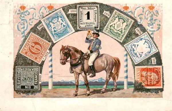 Briefmarken auf Postkarte Bayern Koenig Ludwig III