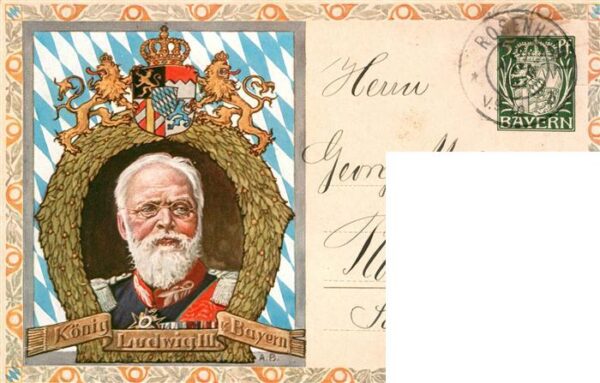 Briefmarken auf Postkarte Bayern Koenig Ludwig III – Bild 2