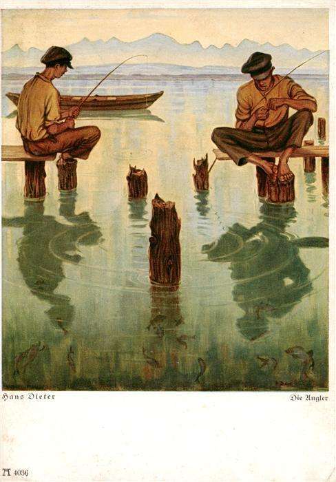 DIETER Hans (1881-1968) Bodenseekuenstler Nr.4036 Die Angler