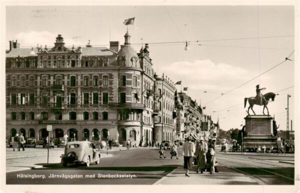 Haelsingborg Helsingborg Sweden Jaernvaegsgatan med Stenbocksstatyn