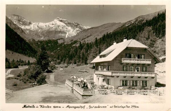 Mallnitz Tauernbahn Kaernten AT Alpengasthof Gutenbrunn Blick gegen Geiselspitze