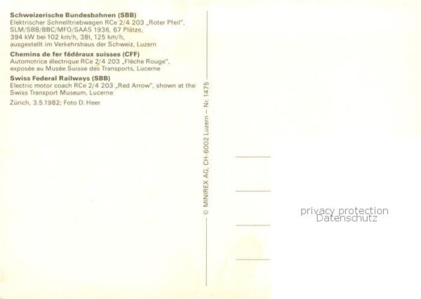 Eisenbahn Railway Chemin de Fer SBB Elektrischer Schnelltriebwagen RCe 2/4 203 R – Bild 2