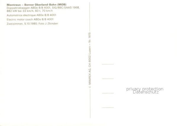 Eisenbahn Railway Chemin de Fer Montreux Berner Oberland Bahn MOB Doppeltriebwag – Bild 2
