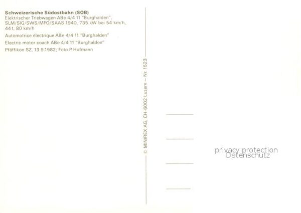 Eisenbahn Railway Chemin de Fer schweizer SOB Elecktrischer Triebwagen ABe 4/4 1 – Bild 2