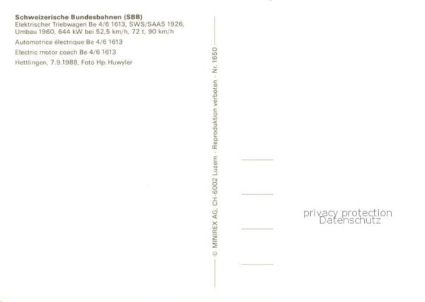 Eisenbahn Railway Chemin de Fer Schweizerische SBB Elektrischer Triebwagen Be 4/ – Bild 2
