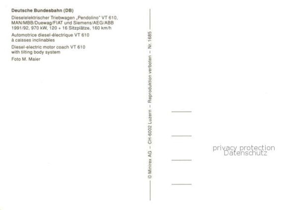 Eisenbahn Railway Chemin de Fer Deutsche Bundesbahn DB Dieselelektrischer Triebw – Bild 2