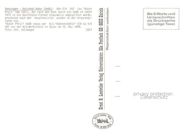 Eisenbahn Railway Chemin de Fer Oensingen BalsthalBahn OeBB RBe 2/4 202 Roter Pf – Bild 2