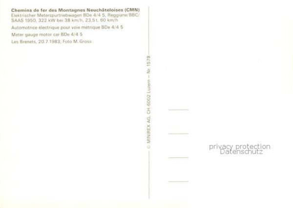 Eisenbahn Railway Chemin de Fer Chemins de fer des Montagnes Neuchateloises CMN – Bild 2