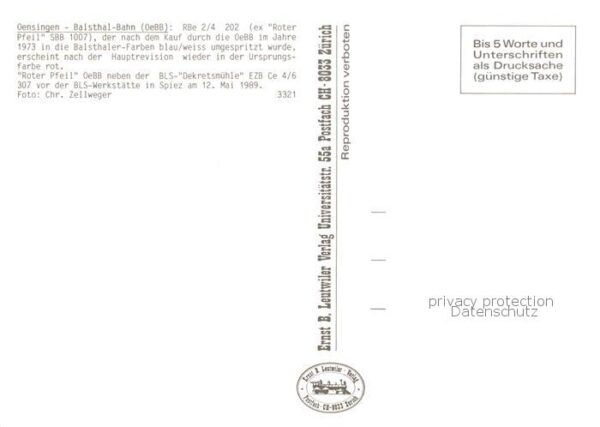Eisenbahn Railway Chemin de Fer Oensingen Balsthal Bahn OeBB RBe 2/4 202 Roter P – Bild 2