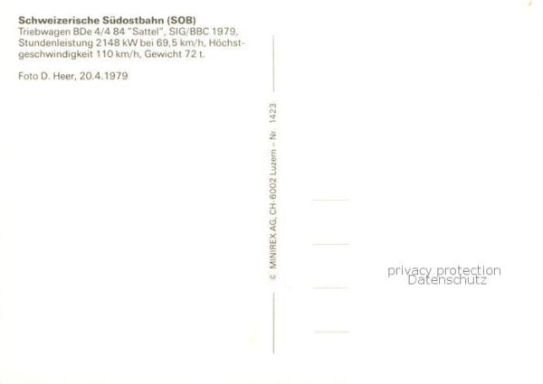 Eisenbahn Railway Chemin de Fer Schweizerischer Suedostbahn SOB Triebwagen BDe 4 – Bild 2