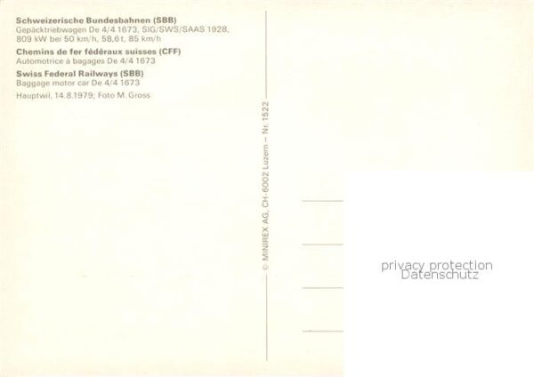Eisenbahn Railway Chemin de Fer Schweizerische Bundesbahn SBB Gepaecktriebwagen – Bild 2