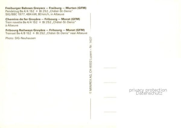Eisenbahn Railway Chemin de Fer Freiburger Bahnen Greyerz GFM Pendelzug Be 4/4 1 – Bild 2